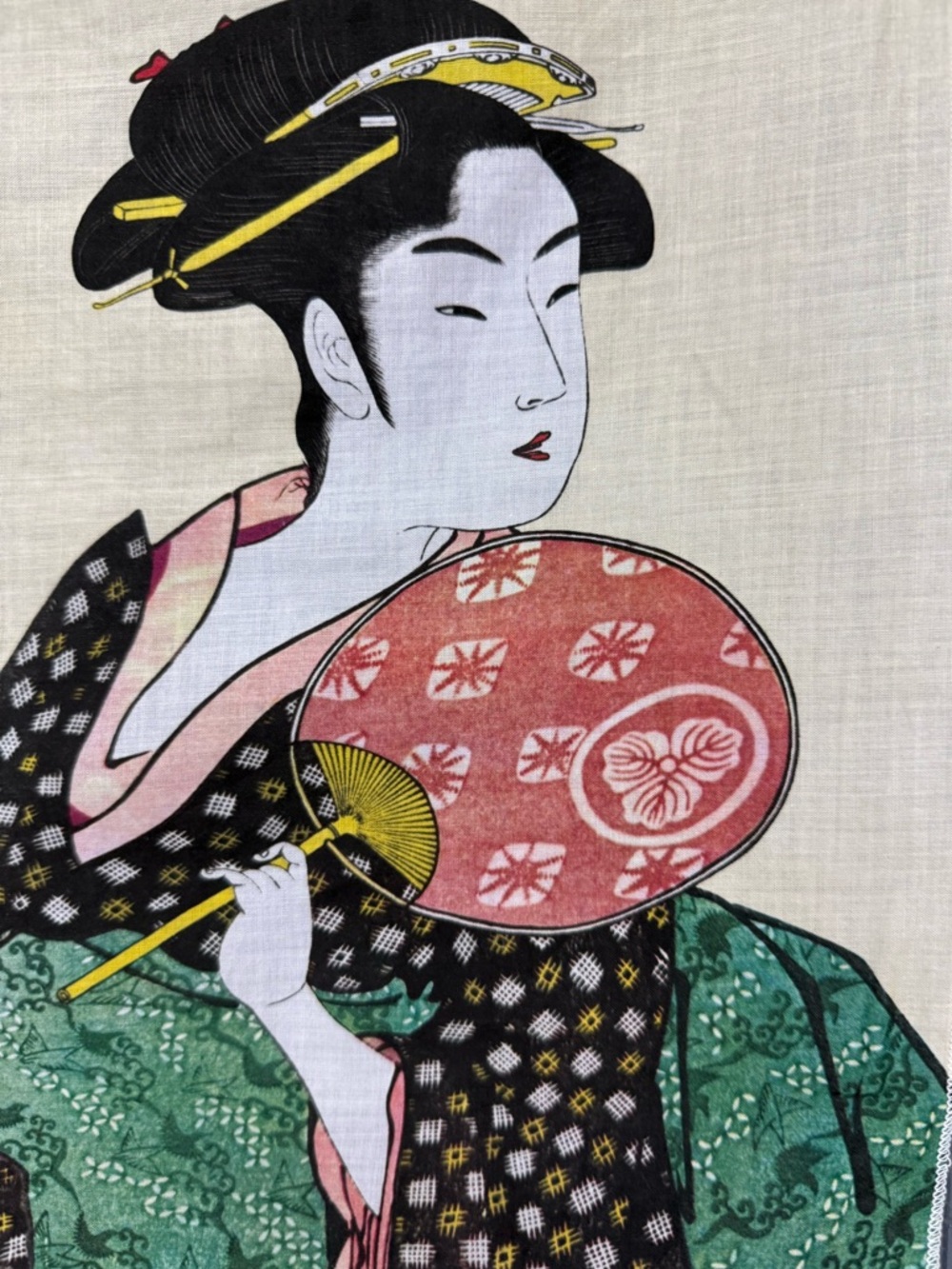 Vintage Japanese Art Scarf Minimalist Ukiyo-e Geisha Print Small Scarf